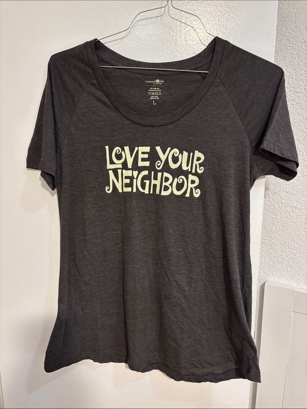 NATURAL LIFE Black Tee with Cream 'Love Your Neighbor' Graphic